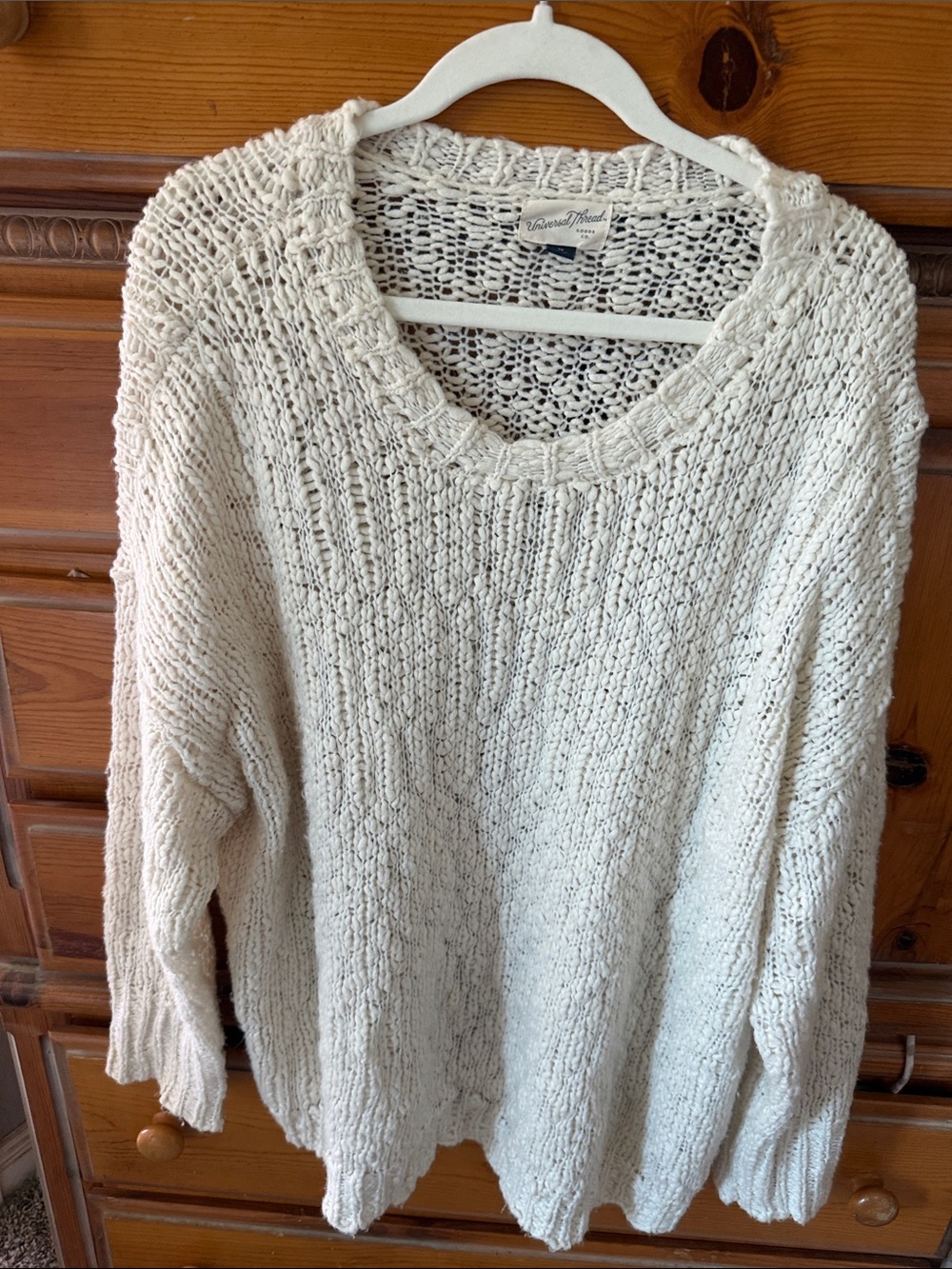 Universal Thread Cream Open-Knit Scoop Neck Sweater